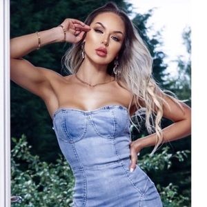Light Blue Strapless Bodycon Denim Mini Dress